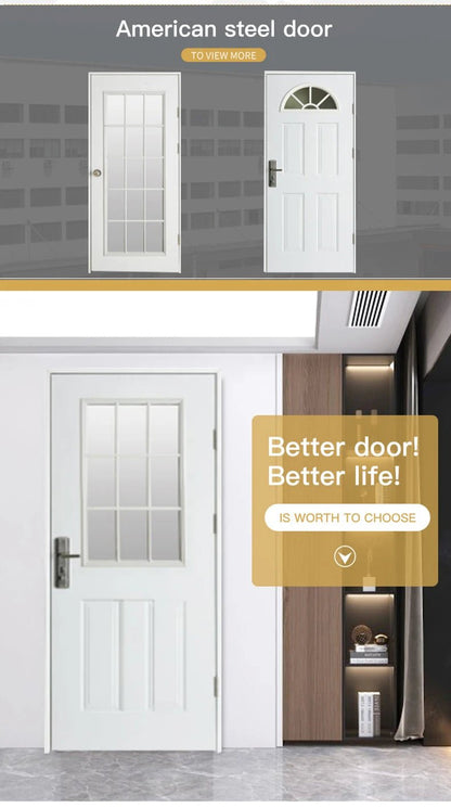 Safety steel door front entrance metal door waterproof high quality Chinese glass door household - My Store